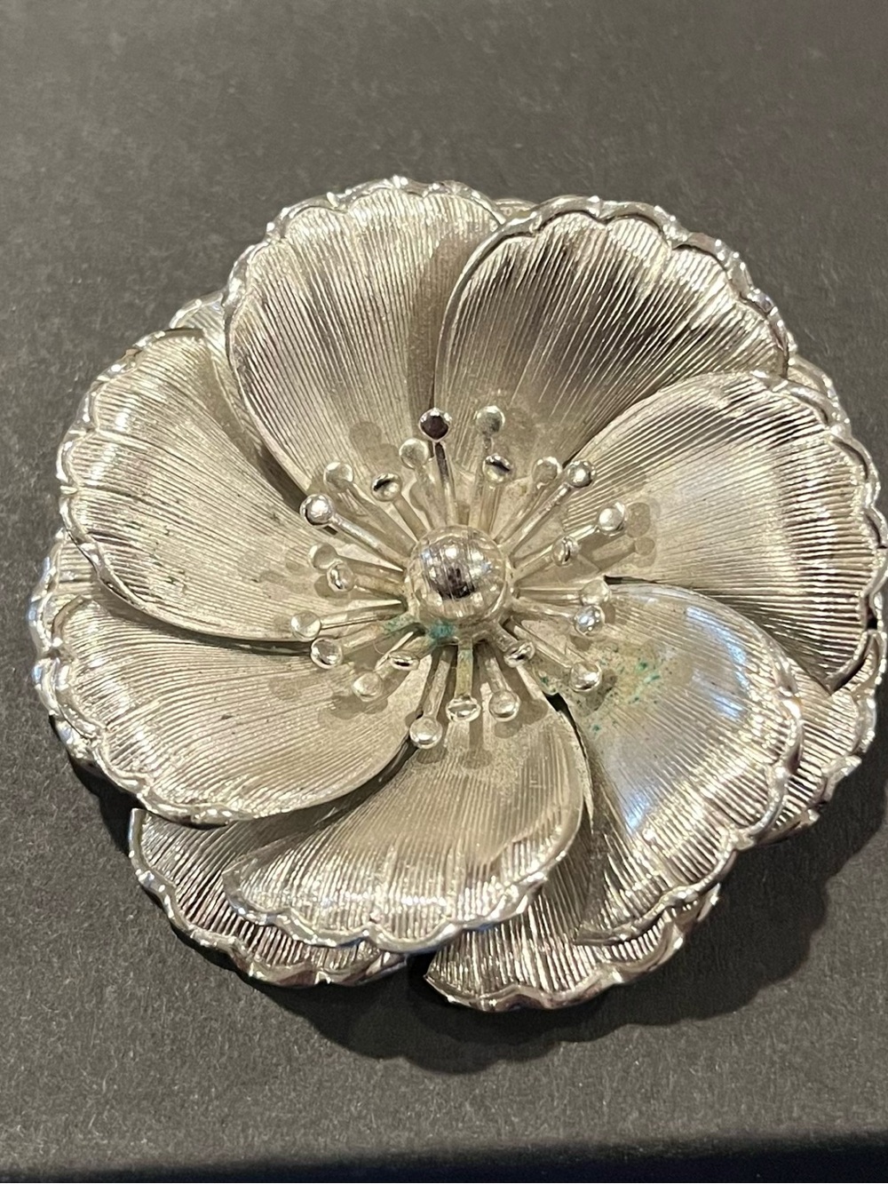Coro Art Nouveau Blooming Flower Silver Brooch Pin